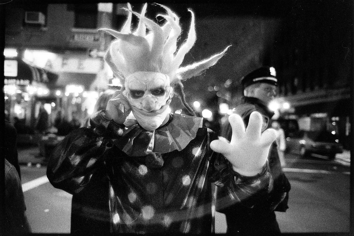 Clown from Outer Space, NYC. Leica with 35mm f/1.4 lens by Steve Anchell